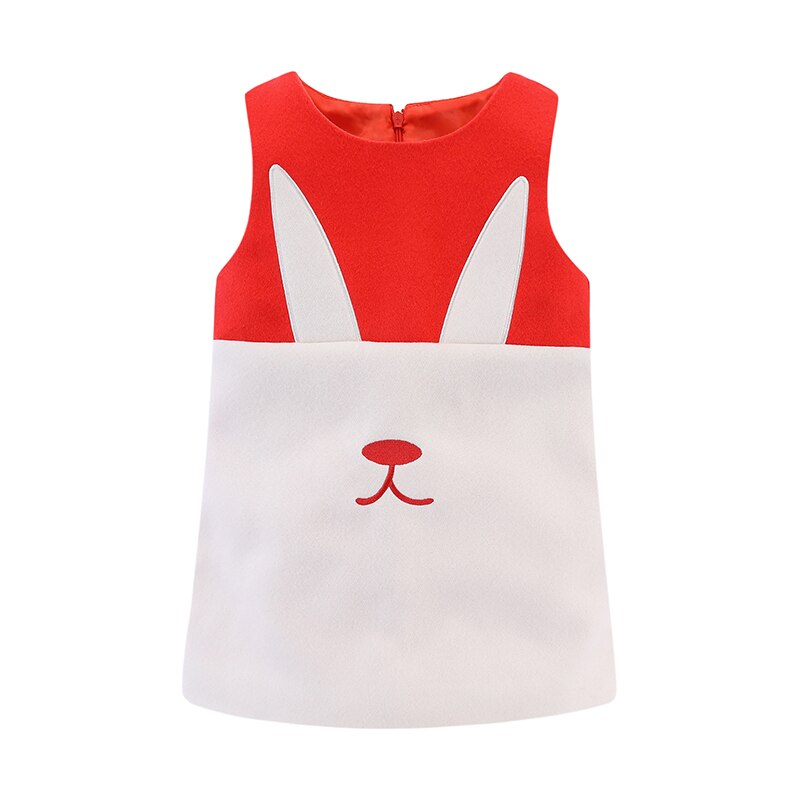 Mudkingdom Little Girls Dresses Sleeveless Wool Cute Cats Bunny Cartoon A-Lined for Kids Dress Girls Clothes Autumn Winter