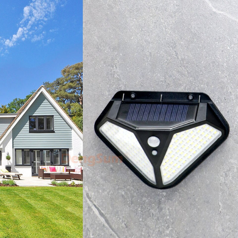 Lámpara de calle de energía Solar con Sensor de movimiento PIR de 2 lados, 102LED, 3 modos de iluminación, camino de patio, hogar, jardín, luz de pared de inducción de energía Solar
