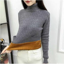 2021 Winter Plus Thick Velvet knit Sweater Bottoming shirt Velvet lining Warm Pullover Sweater female Fashion Thick Sweater