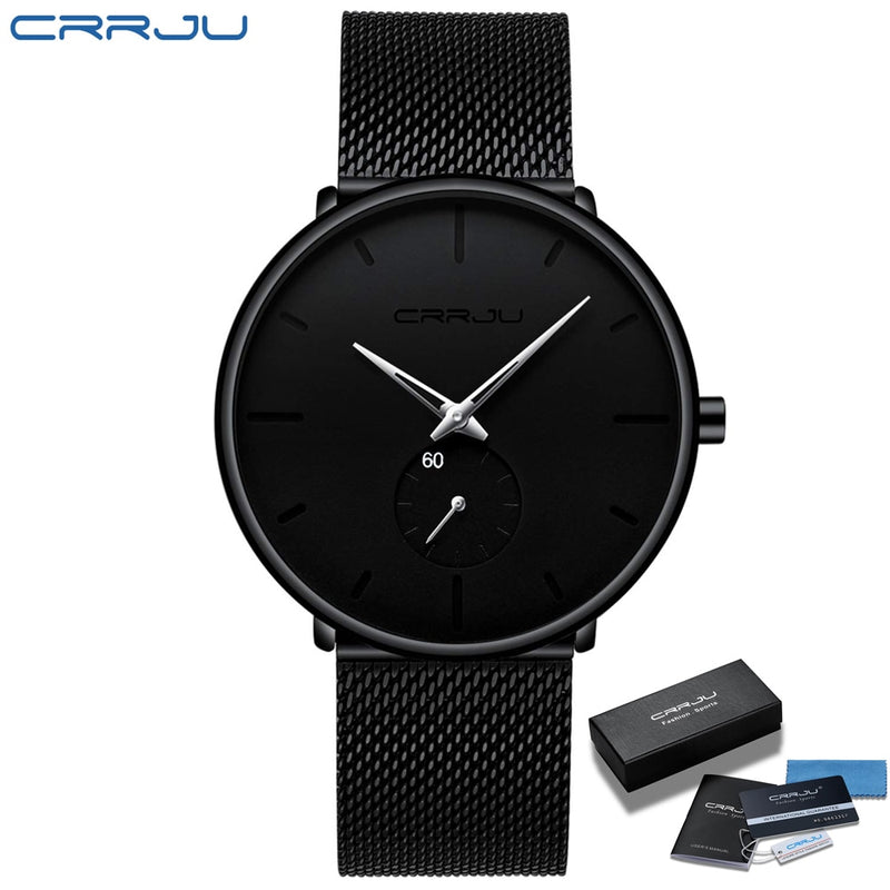 CRRJU Herrenuhren Ultradünn, minimalistisch, wasserdicht – modische Armbanduhr für Herren, Unisex, Kleid mit Edelstahl-Mesh-Band