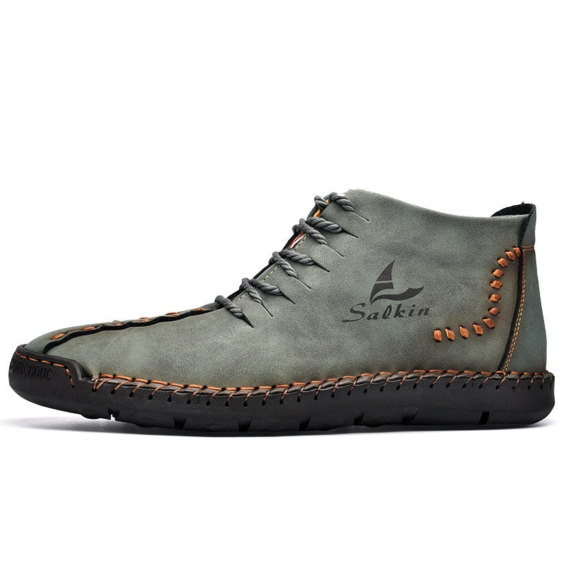 Nuevas botas de cuero hechas a mano para hombre, botines de moda, color caqui, azul, botas de plataforma de otoño para exteriores, zapatos de cuero informales para hombre, primavera