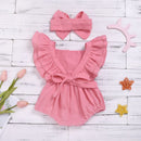 Baywell Cotton Baby Girl Clothes Summer New Double Gauze Kids Ruffle Romper Jumpsuit Headband Pink Playsuit For Newborn 3M