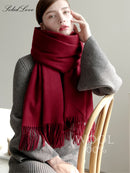 Bufanda de lana de 100% para mujer, chales gruesos de Cachemira con cicatrices de invierno, bufandas de Pashmina de moda para mujer, urdimbres de gran tamaño para mantener el calor, 300g