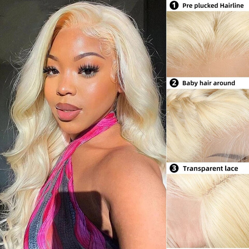 Honigblonde Perücke Tiefe Welle 613 Lace Frontal Perücke 613 Wasserwelle Lace Front Perücke 13x4 Blonder Körper Lockiges Echthaar Perücken für Frauen