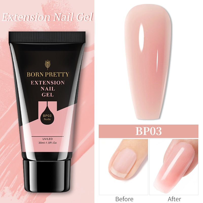 BORN PRETTY 30/20ml brillo acrílico Gel extensión de dedo plata Rosa extensión Gel Soak Off Nail Art Gel barniz