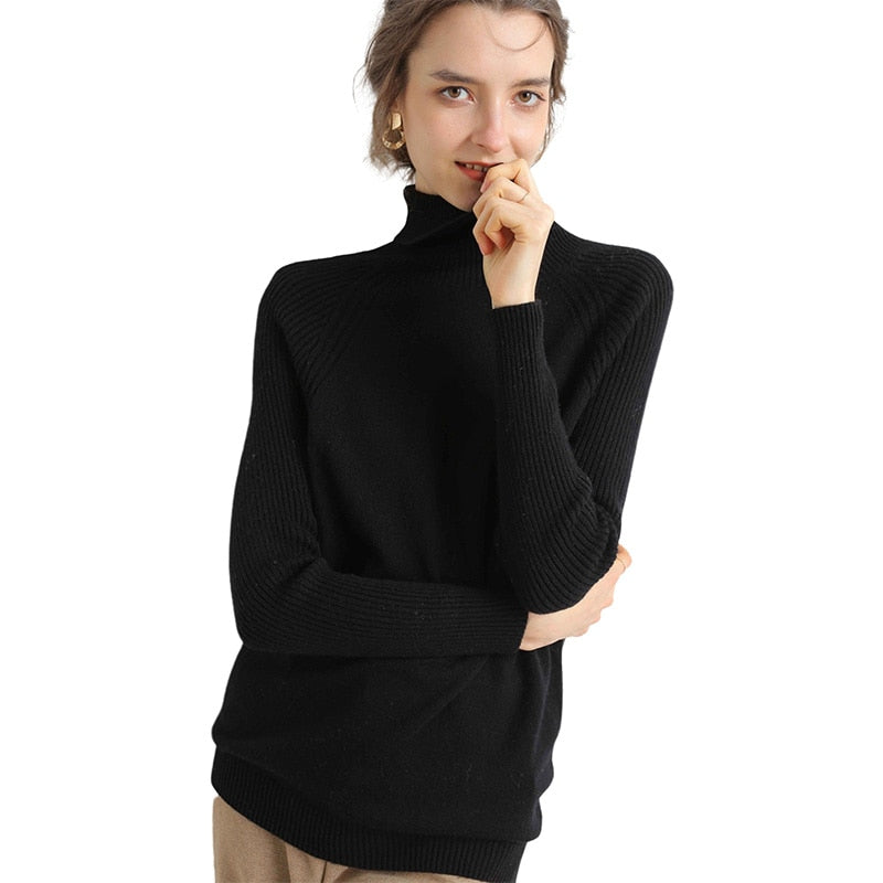Suéter de Cachemira de lana Merino de cuello alto para mujer, suéter de manga larga para otoño e invierno, jersey de punto para mujer, suéter para mujer