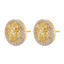 Hip HOP 1Pair Zircon Micro Paved Lion Iced Out Rhinestone CZ Stone Round Bling Stud Earring Copper Earrings For Men Jewelry