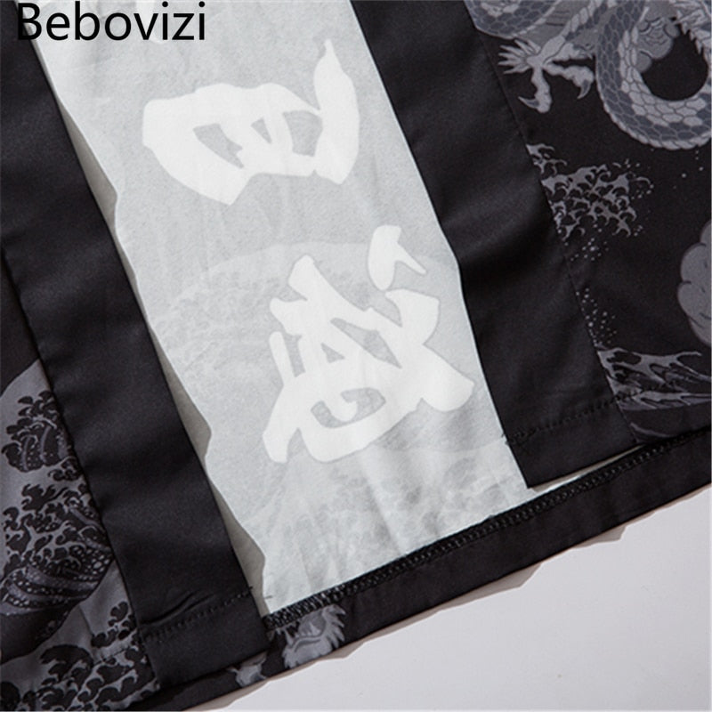 Bebovizi dragón estampado Yukata hombres mujeres moda cárdigan blusa suelta Haori Obi ropa asiática Harajuku japonés Cosplay Kimono