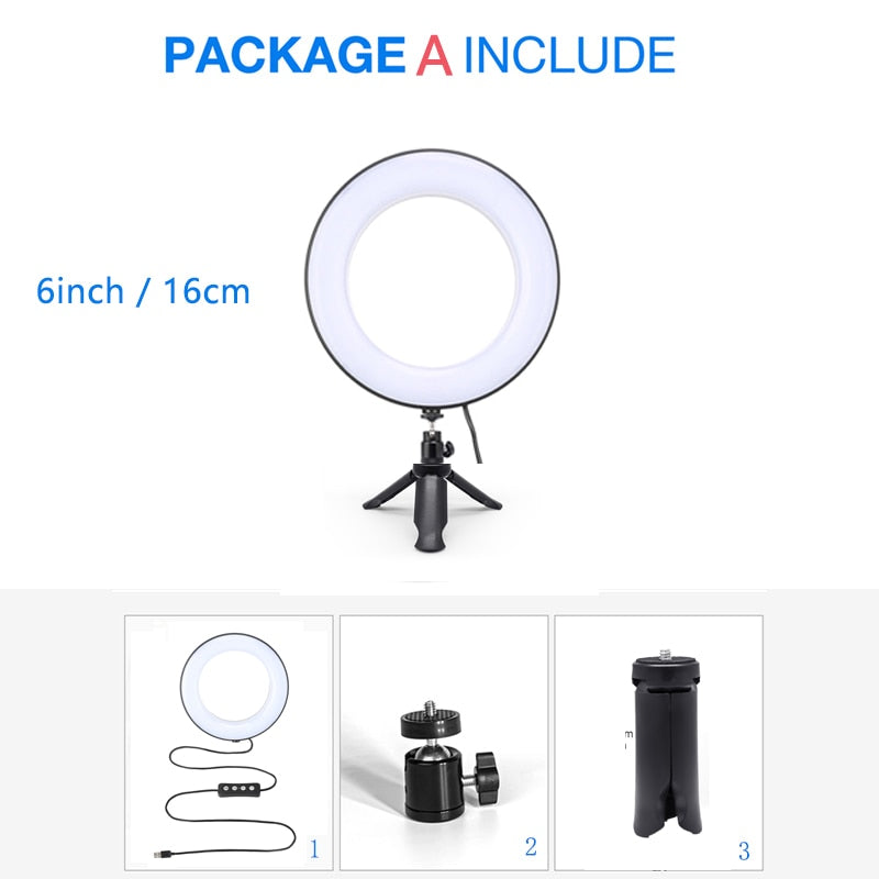 Desktop LED Ring Light Dimmable Phone Video Recording Round Fill Light for Youtube Tik Tok Video Photography Lighting RingLight