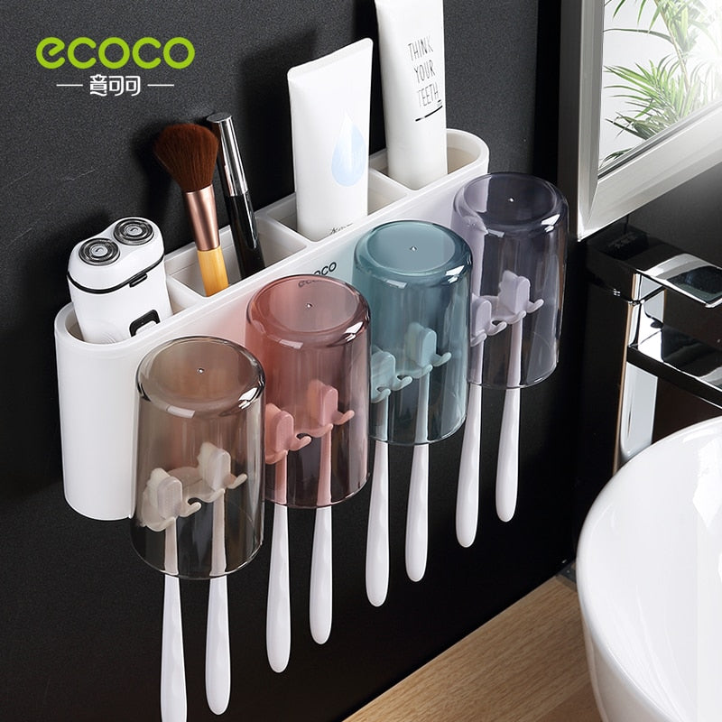 ECOCO Bathroom Toothbrush Holder Bathroom Organizer Electric Toothbrush Holder Wall Bathroom Accessories Set Home Accessories