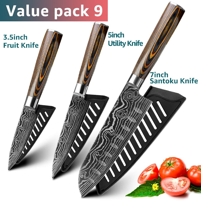 Kitchen Knives Set Stainless Steel 7CR17 Japanese Style Chef Knife Bread Meat Cleaver Paring Kitchen Knife Kitchen Accessories