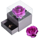 Joyero de rosa eterna natural para el día de la madre / w 100 idiomas Collar de amor Flores preservadas Anillo de propuesta Caja Regalos para ella