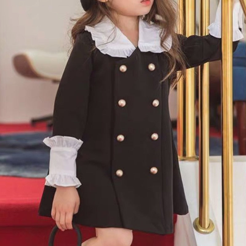 Humor oso niños ropa niñas vestido estilo británico niño otoño manga larga solapa botones bebé niños fiesta niñas vestido