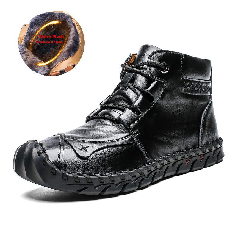 High Quality Leather Autumn Winter Men Boots Warm Plush Snow Boots Outdoor Fur Motorcycle Boots Ankle Boots Men&
