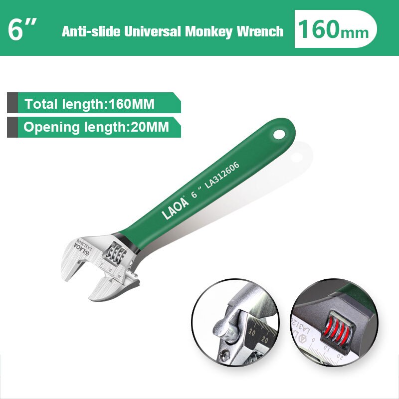 LAOA Anti-slide Universal Monkey Wrench Adjustable Spanner Adjust Wrenches With Scale Stainless steel Key Hand tools