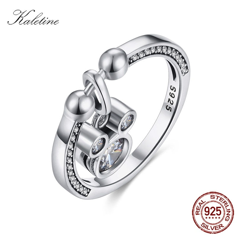 Kaletine lindo anillo de Mickey 925 anillos de plata esterlina para mujeres ratón colgante encanto CZ joyería de moda 2020