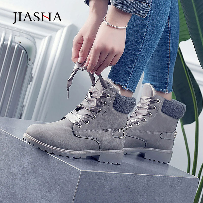 Winter shoes women boots 2022 fashion warm plush ankle boots women shoes round toe lace-up female snow boots brand shoes woman