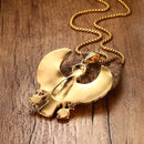 Egyptian Horus Bird Falcon Holding Ankh Men Necklaces Pendant Gold Color Steel Hiphop Jewelry  24"Chain