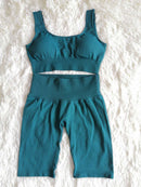 Conjunto de 2 unidades de conjuntos de Yoga para mujer, pantalones cortos sin costuras, pantalones deportivos de cintura alta, mallas de motorista para exteriores, conjunto de gimnasio deportivo para mujer