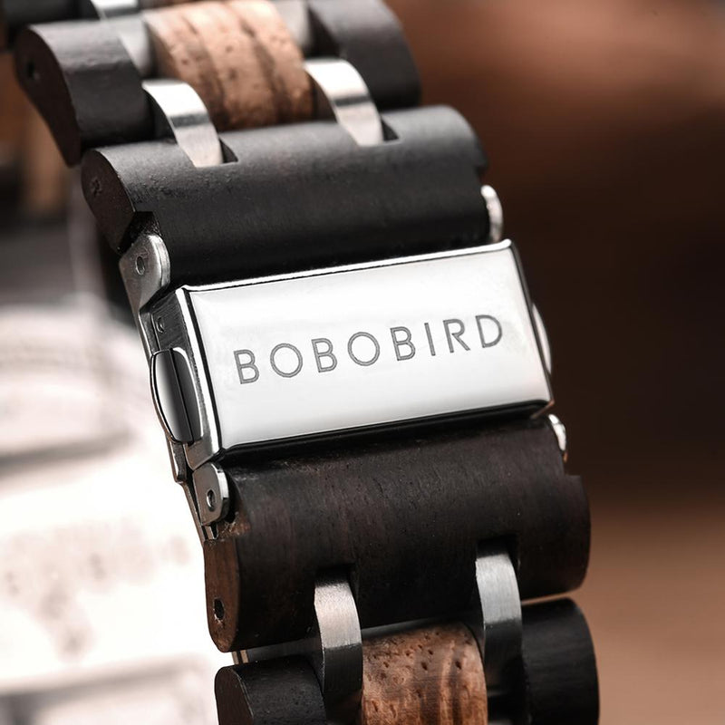 BOBO BIRD Holzuhr Herren Luxus Stilvolle Holzuhren Chronograph Quarzuhren Großes Geschenk für Ihn Box erkek kol saati OEM