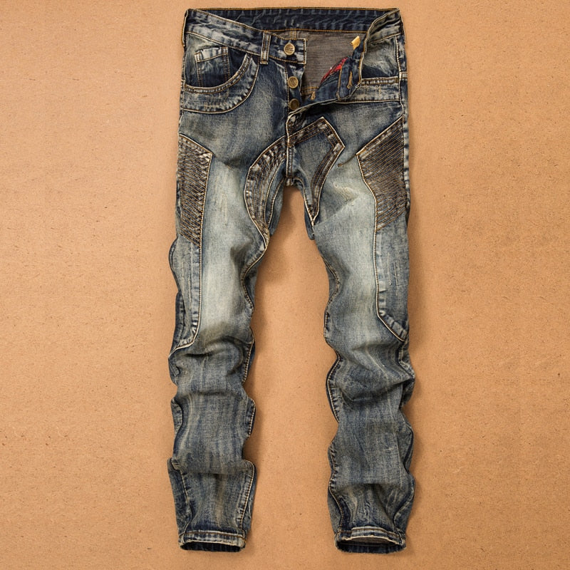 Herren-Jeans-Hosen Splicing Jean Denim-Hosen Biker-Qualität, männlich, gerade, lässig, Designer, viele bequeme Taschen