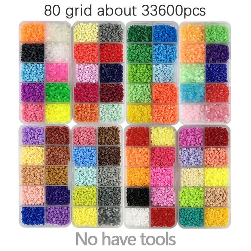 Mini Hama Beads de 2,6mm, kits de 80 colores, herramienta de cuentas perler PUPUKOU y plantilla, juguete educativo, rompecabezas de cuentas 3D para niños