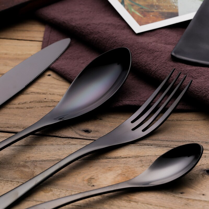 forks knives spoons Black Cutlery Set Stainless Steel Dinnerware Tableware Silverware Set Dinner Knife Fork Western Food Set