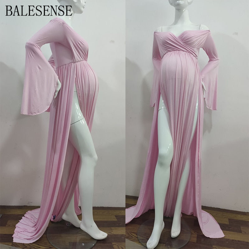 Maternity Dresses for Photo Shoot Sexy Shouldless Puff Sleeve Dresses for Pregnant Women Maxi Long Pregnancy Photography Dress