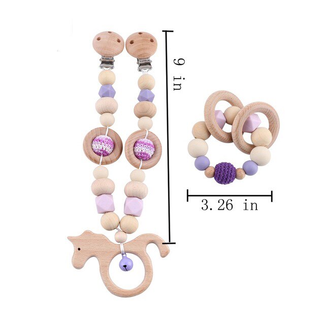 Baby Toys Silicone Beads Teethers Wooden Rings Handmade Bracelet Pacifier Chain Clips Teething Pram Stroller Bell Baby Products