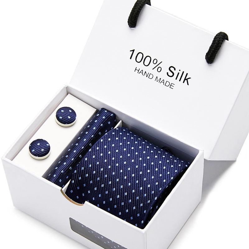 Joy Alice Wedding men neck ties gift box packing men brand luxury necktie pocket square silk tie set cufflinks handkerchief