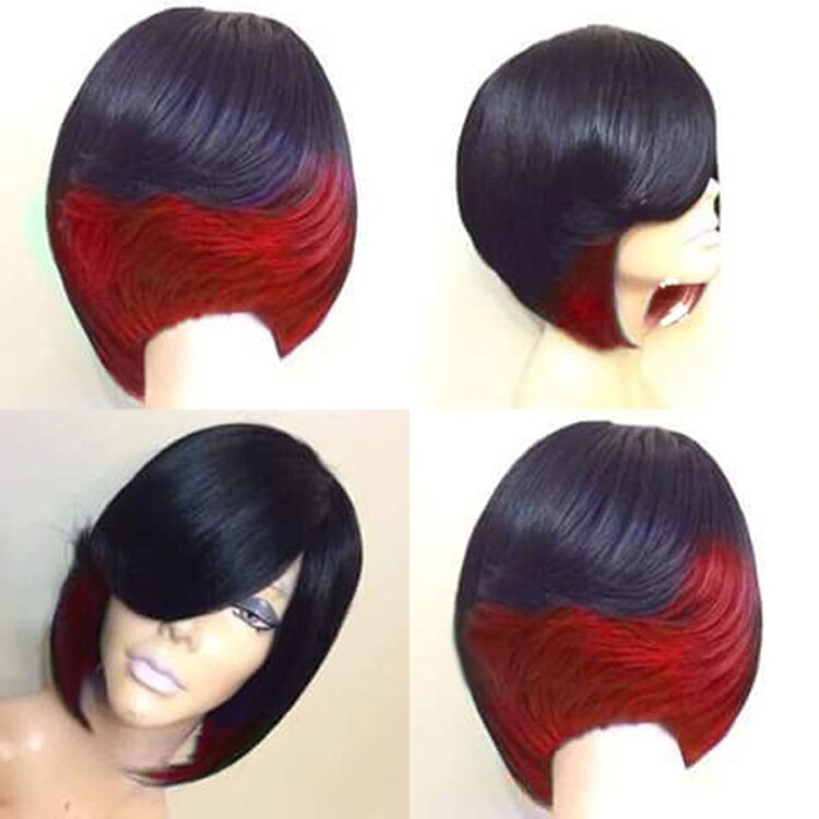 Short Bobo Wig for Black Women Girl Synthetic Wigs Black and Green Red Wig For Cosplay Party Daily Use Heat Resistant Fiber