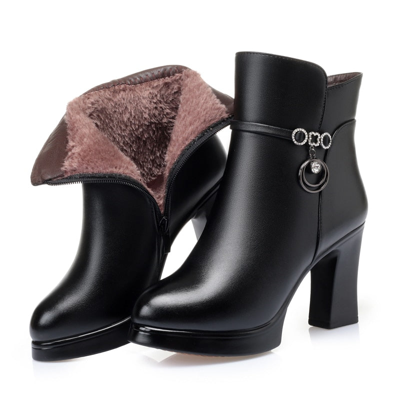 GKTINOO, botines para mujer, invierno 2022, nuevas botas de tacón alto a la moda para mujer, botas de invierno cálidas de lana de talla grande para mujer, botas de cuero