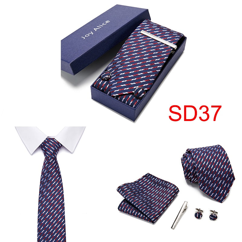 Gift Box 38 styles Tie Set Hanky Cufflinks With Gift Box Jacquard Woven Neckties Set For Men Wedding Party Lots of  accessories