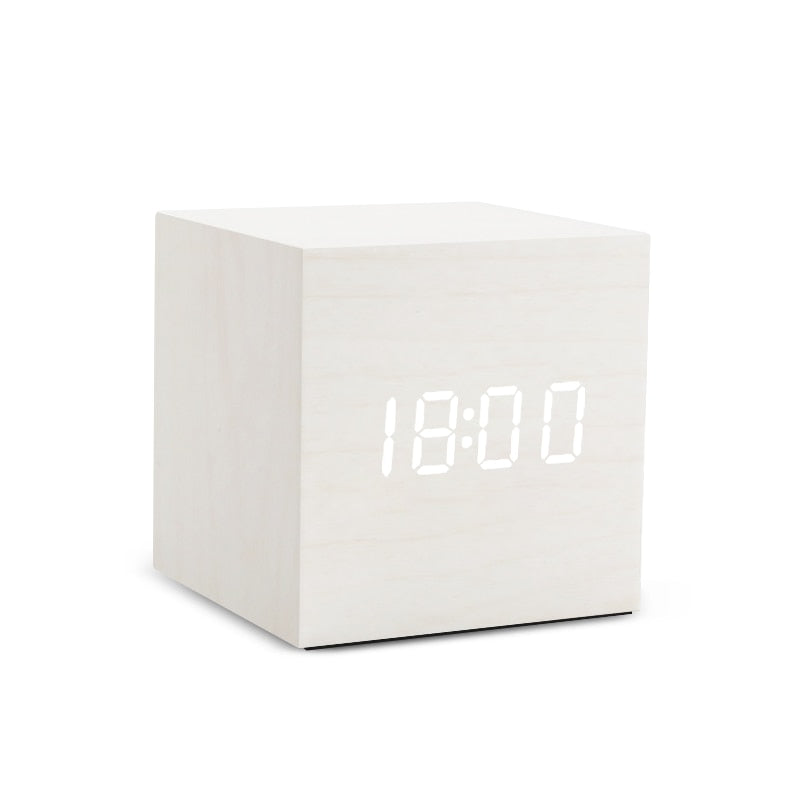 Alarm Clock LED Digital Wooden USB/AAA Powered Table Watch With Temperature Humidity Voice Control Snooze Electronic Desk Clocks
