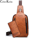 Celinv Koilm, bolso cruzado para hombre, bolso de pecho diario de gran tamaño, mochila de cuero dividido de gran capacidad de alta calidad, bolso bandolera para iPad