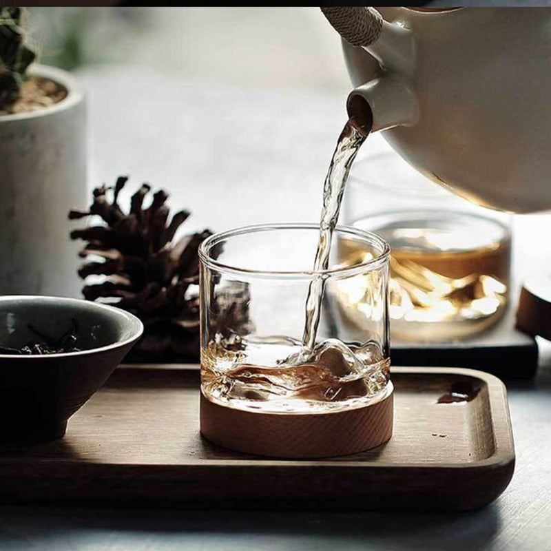5 Unzen Berg Weinglas Becher mit hölzernem chinesischem Teebecher Boden Whiskygläser Japanischer Haushalt Teetasse Holzbecher Geschenk