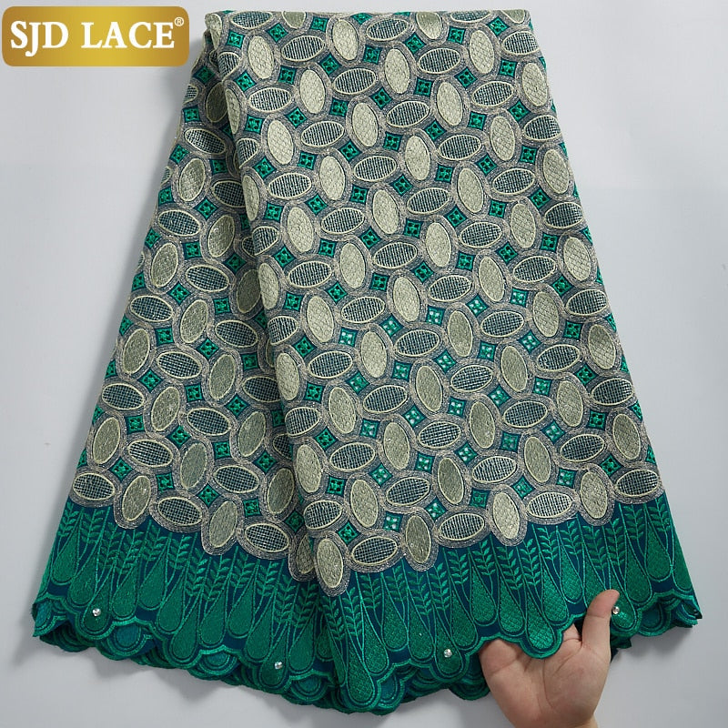 SJD LACE High Quality Swiss Voile Lace 5Yards African Cotton Lace Fabric With Hole Dubai Style For Nigerian Garment Sewing A2324