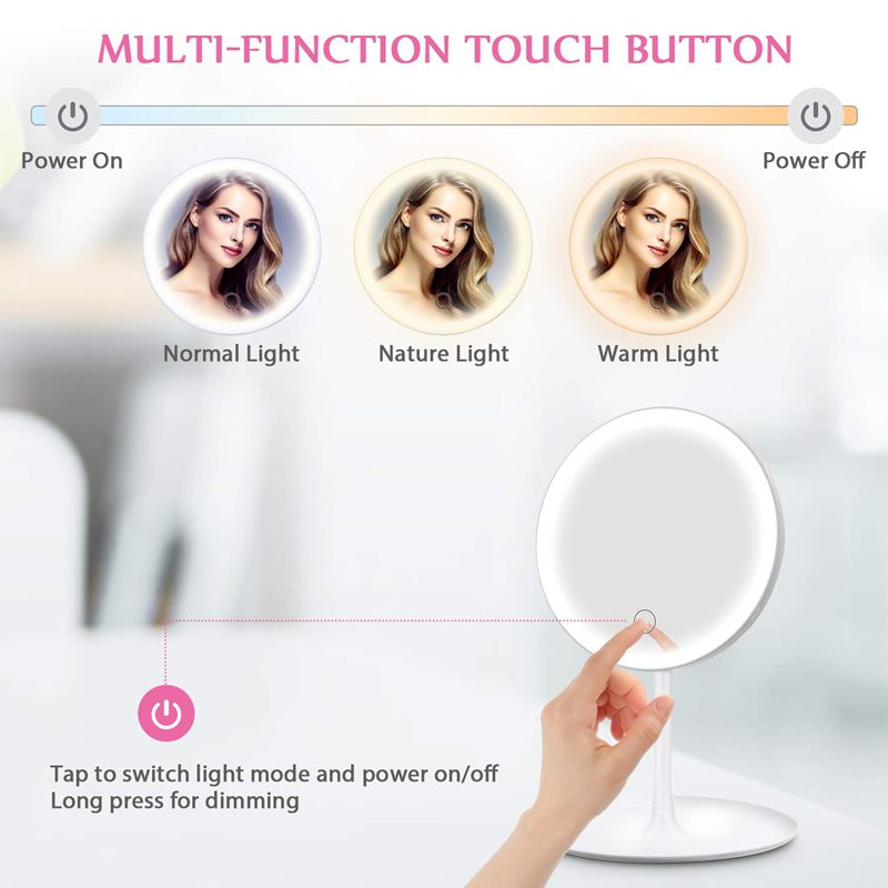 LED Makeup Mirror With Light Lamp With Storage Desktop Rotating Cosmetic Mirror Light Adjustable Dimming USB  Vanity Mirror