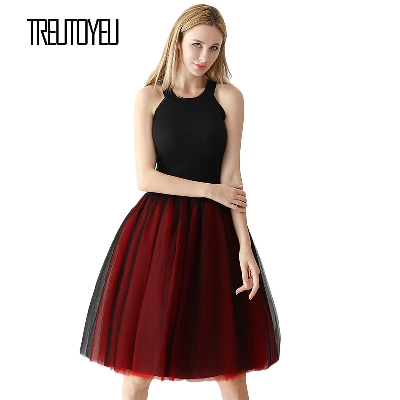 Gothic 7 Layers 65cm Mix Colors Tutu Tulle Skirt Women Streetwear High Waist Pleated Midi Skirts spudniczki jupe rokken faldas