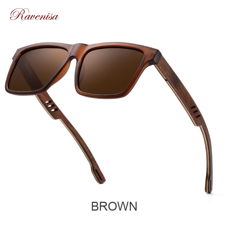 Ravenisa Zebra Wood Square Sonnenbrille Polarisierte Sonnenbrille Herren Markendesigner Holzbrillengestelle Oculos De Sol Feminino