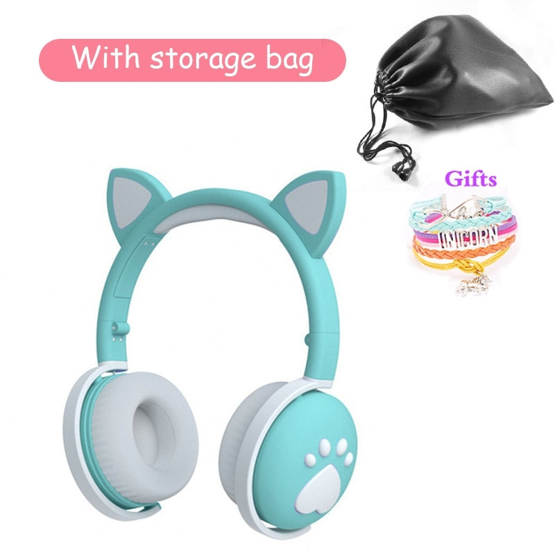 Nette Kinderkopfhörer Drahtlose Ohrhörer, Steuerung LED-Licht Katze Ohr Mädchen Kind Geschenk Bluetooth Gaming Headset Stereo Bass Mit Mikrofon