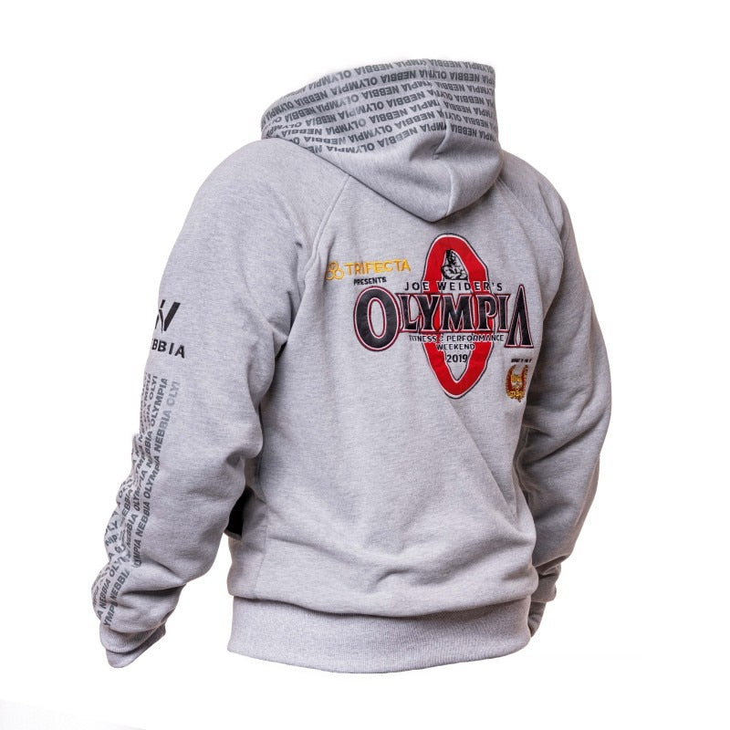 2019 New OLYMPIA Herren Fitnessstudios Hoodies Fitness Bodybuilding Sweatshirt Reißverschluss Sportbekleidung Herren Trainingsjacke mit Hoodie Kleidung