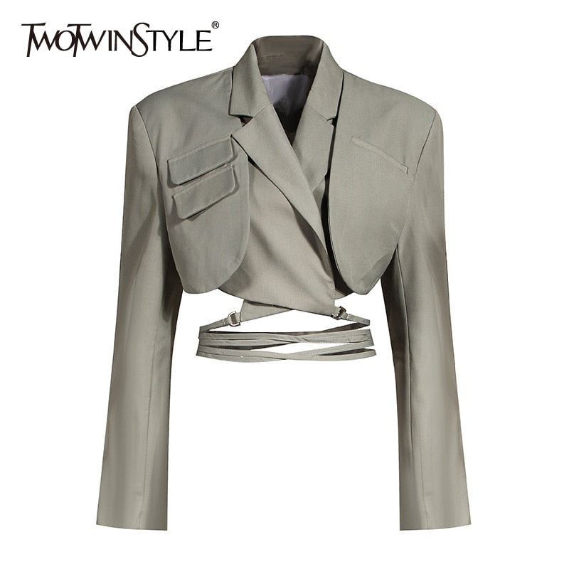 TWOTWINSTYLE Blazer elegante Irregular para mujer con muescas de manga larga con cordones Bowknot Blazers mujer 2022 primavera moda nueva