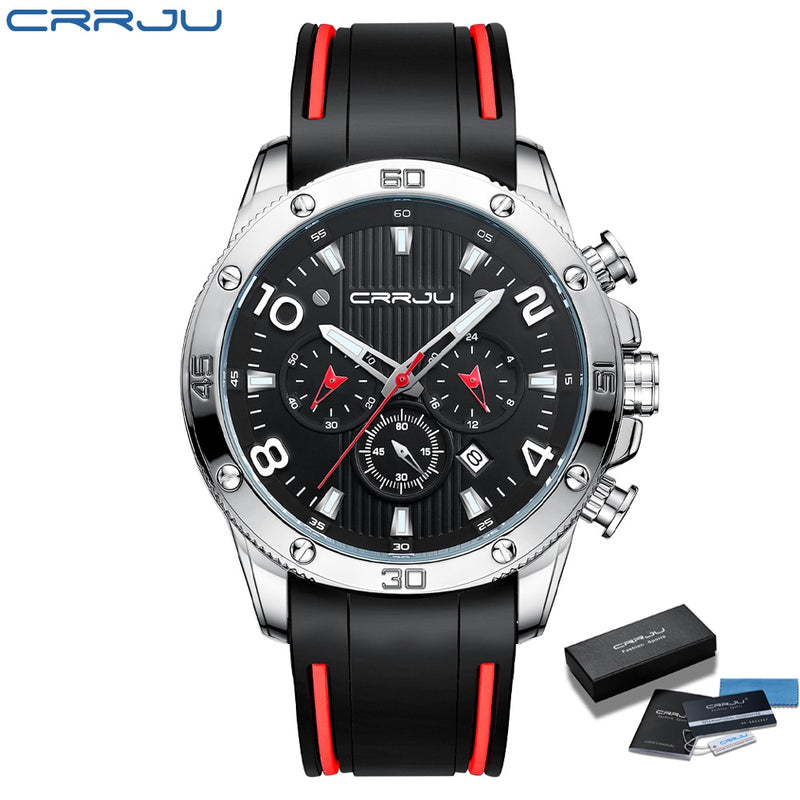 Reloj CRRJU para hombre, cronógrafo, deportes al aire libre, relojes impermeables, pantalla luminosa, reloj de goma de cuarzo, reloj Masculino