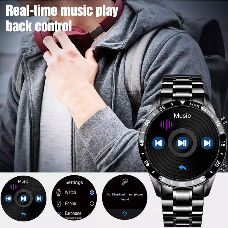 Reloj inteligente LIGE 2022 para hombre, reloj deportivo completamente táctil para Fitness, presión arterial, resistente al agua, llamada Bluetooth para Android Ios, reloj inteligente para hombres