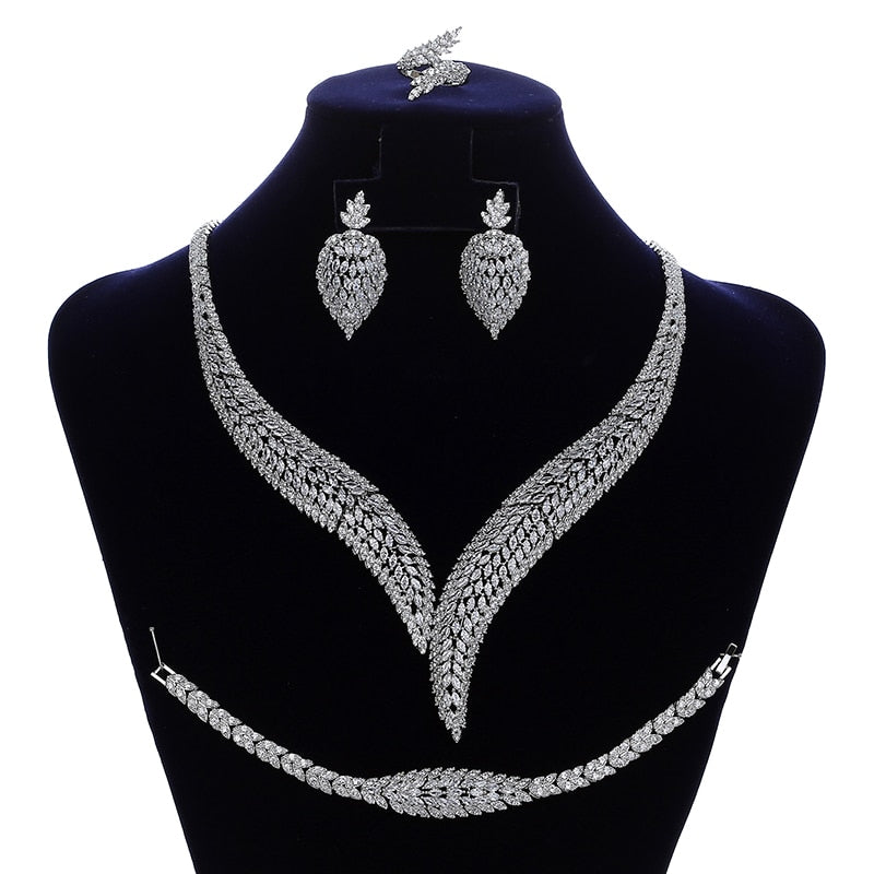 Jewelry Sets HADIYANA Vintage Women Party Bridal Wedding Necklace Earring Ring And Bracelet Set Zircon CN1857 Conjunto de joyas