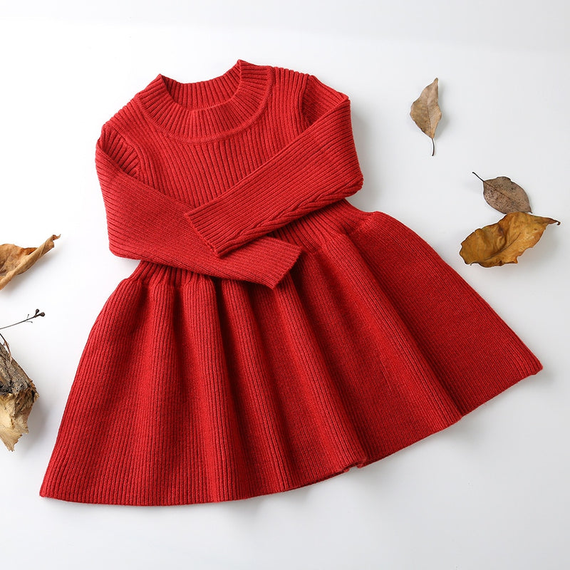 HoneyCherry Autumn Winter Girls Wool Knitted Sweater Baby Girl Dress Girls Dresses For Party And Wedding Baby Girl Clothes