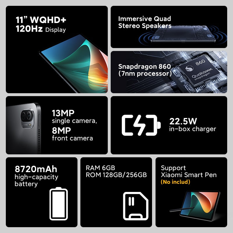 World Premiere Global Version Xiaomi Mi Pad 5  11&#39;&#39; WQHD+ 120Hz Display Snapdragon 860 4 Stereo Speakers 8720mAh MI Tablet 5