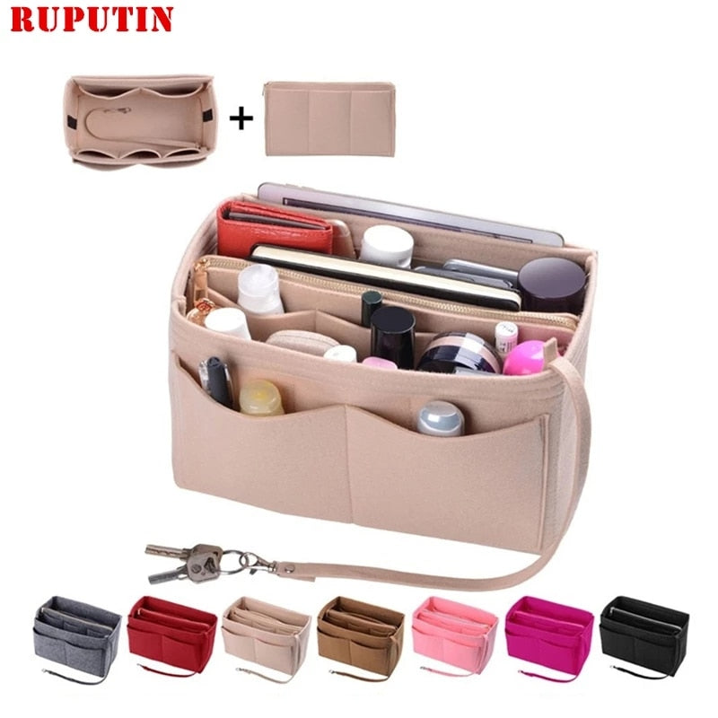 Neue beliebte Damen Make-up Organizer Filz Stoff Einsatzbeutel multifunktionale Reise Kosmetiktasche Mädchen Aufbewahrung Kulturbeutel