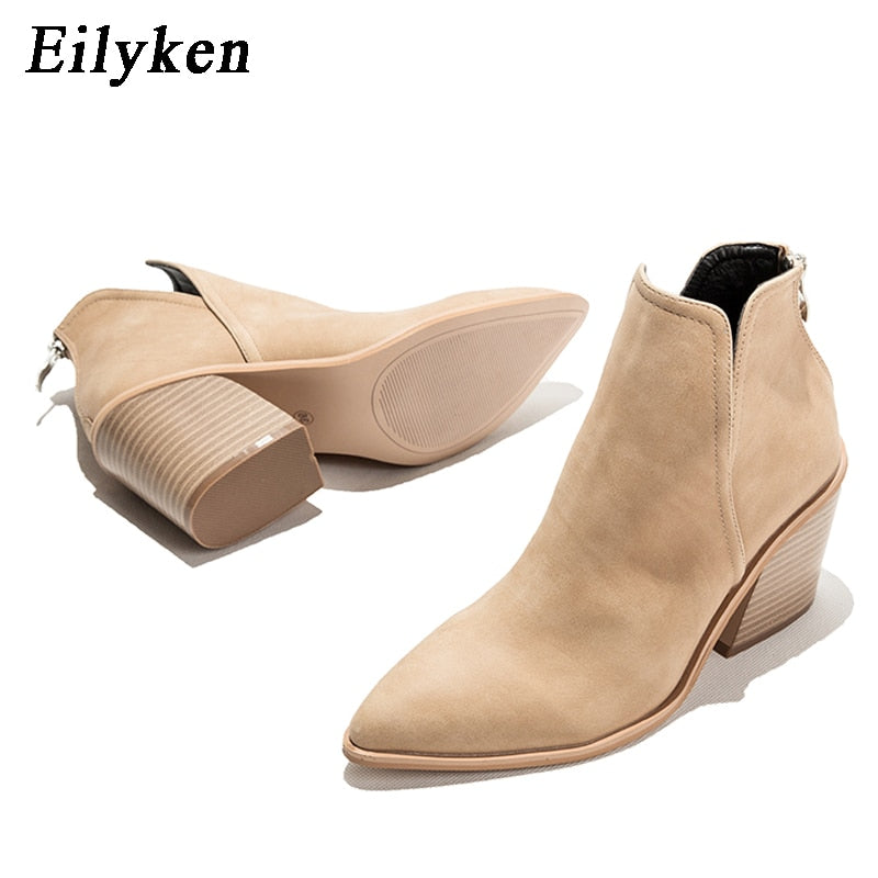 EilyKen Damen Frühwinter Stiefeletten Leopard Damen Reißverschluss Lässig Schwarz Cowboy Square Heel Booties Schuhe Zapatos De Mujer